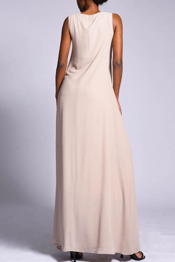 Casual Round Neck Solid Maxi Dress