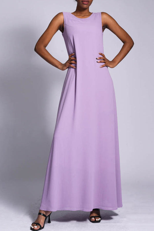 Casual Round Neck Solid Maxi Dress