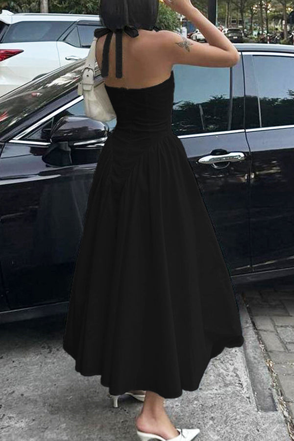 Elegant Halter Pleated Midi Dress