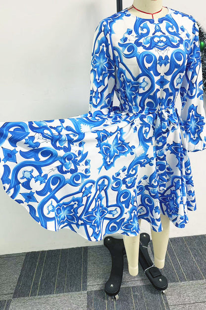 Resort Printed Strappy Large Skirt Dress