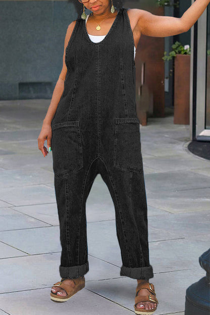 Stylish Patched Pocket Denim Jumpsuit