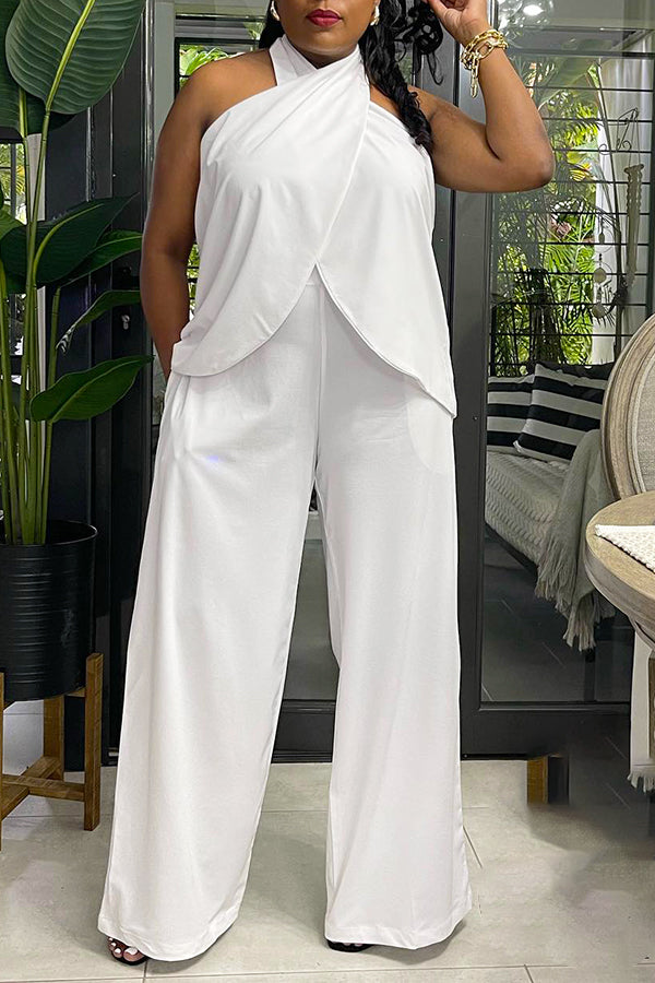 Chic Halter Wrap Top & Wide Leg Pants Set