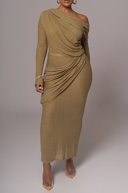 Stylish Textured One Shoulder Maxi Dress