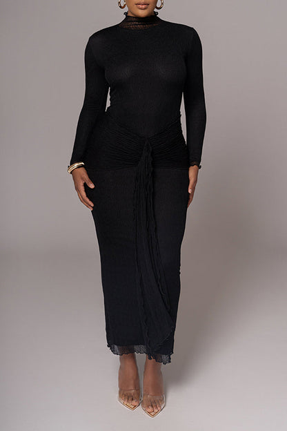 Stylish High Neck Twist Front Maxi Dress