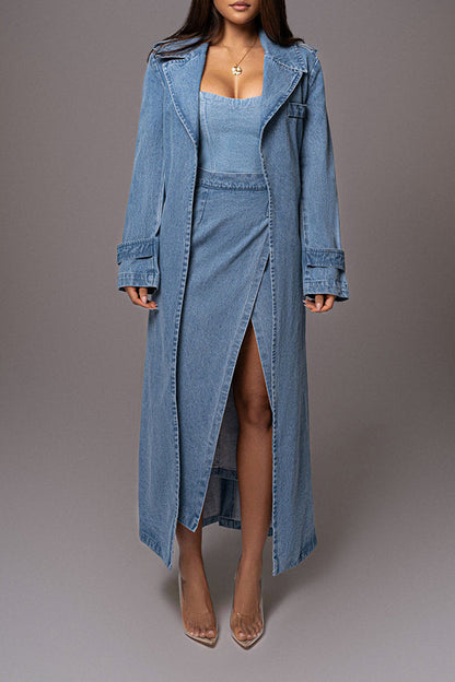 Stylish Wash Belted Denim Coat