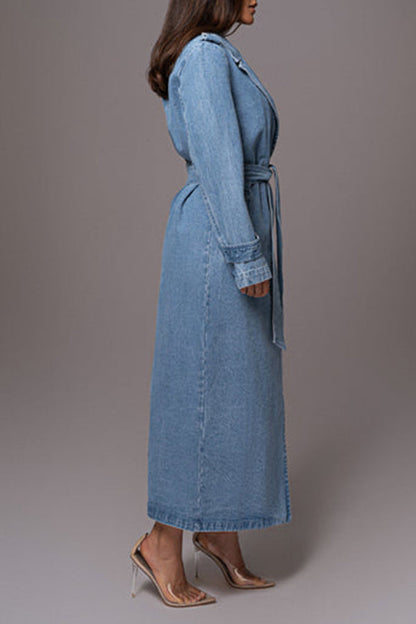 Stylish Wash Belted Denim Coat