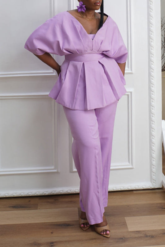Elegant Pleated Hem Top & Pants Set