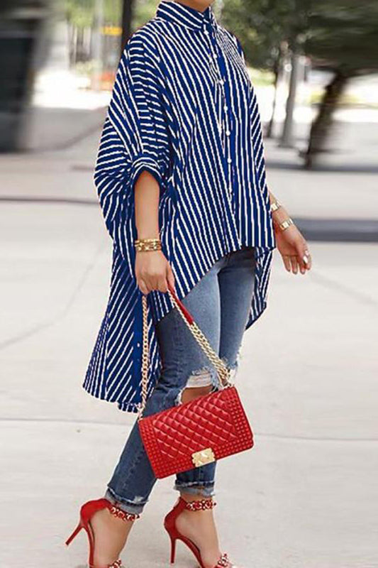 New Season Striped High Low Shirt