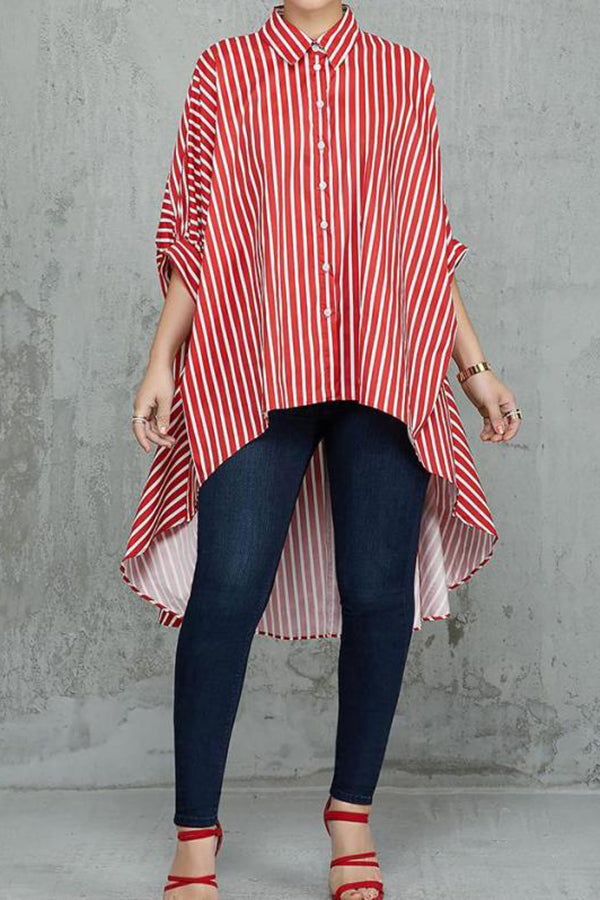 New Season Striped High Low Shirt