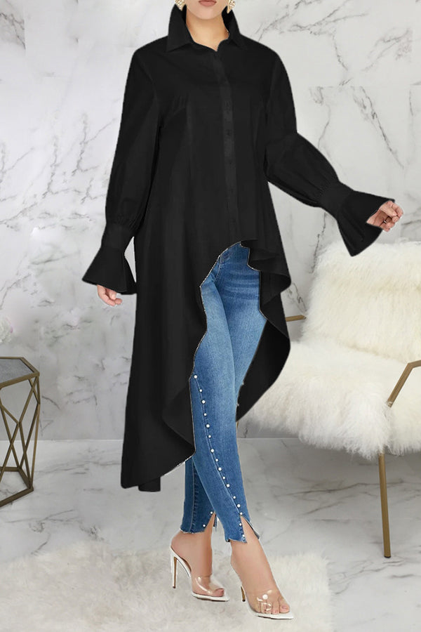 Chic Gathered Sleeve High Low Shirt