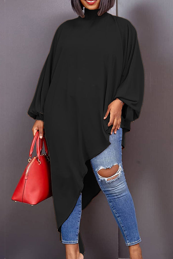 Irregular Hem Lantern Sleeve Top