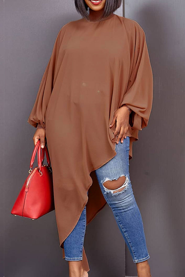 Irregular Hem Lantern Sleeve Top