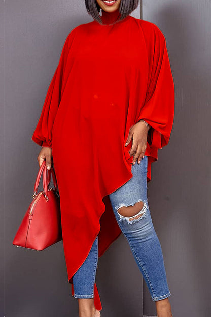 Irregular Hem Lantern Sleeve Top