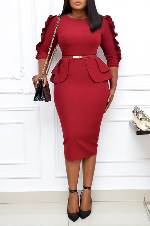 Frill Trim Sleeve Bodycon Dress