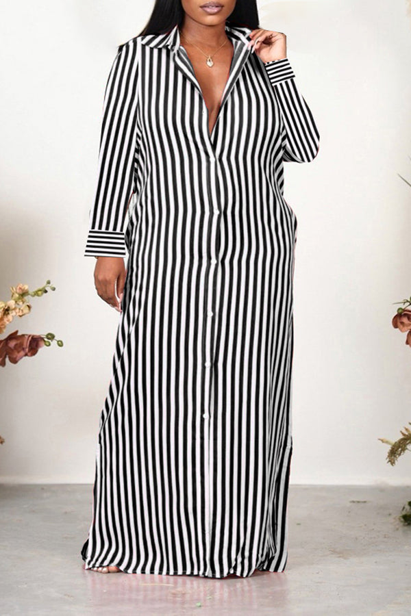 Striped Button Up Shirt Dress