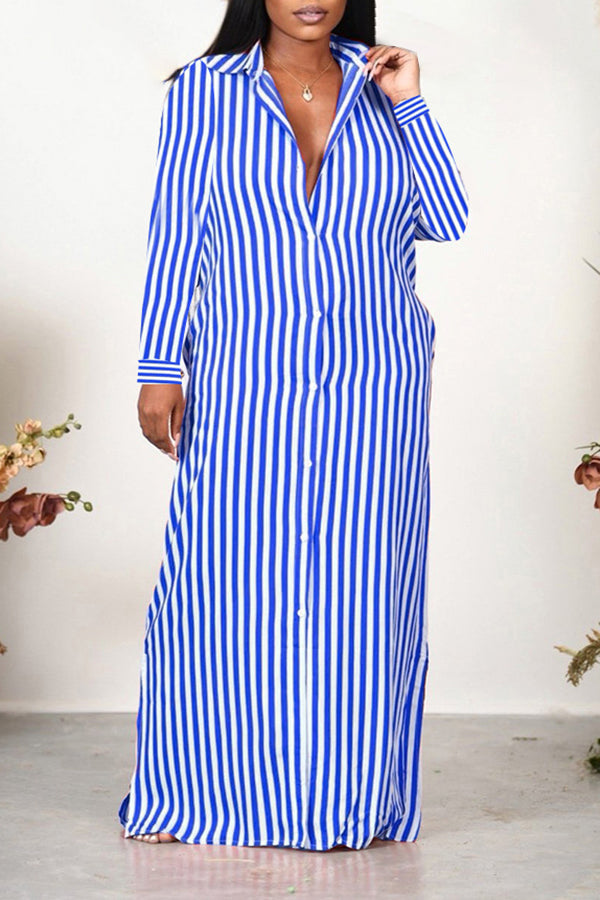 Striped Button Up Shirt Dress