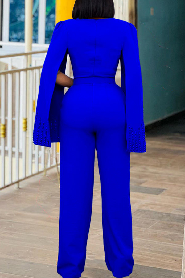 Square Neck Split Sleeve Belted Jumpsuit