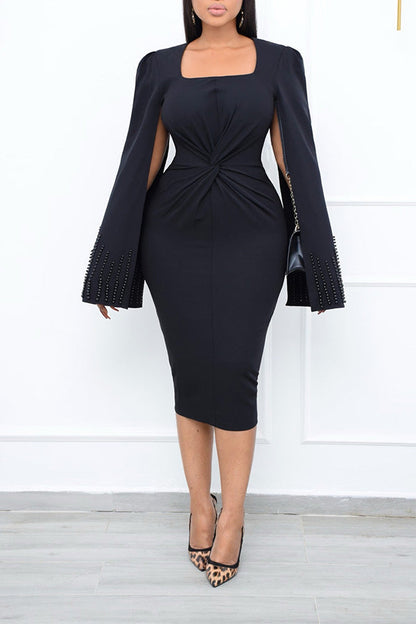 Twist Front Waist Midi Cape Dress