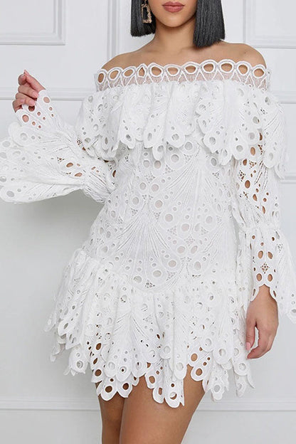 Off Shoulder Guipure Lace Insert Dress