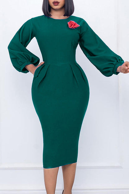 Lantern Sleeve Ruched Bodycon Dress