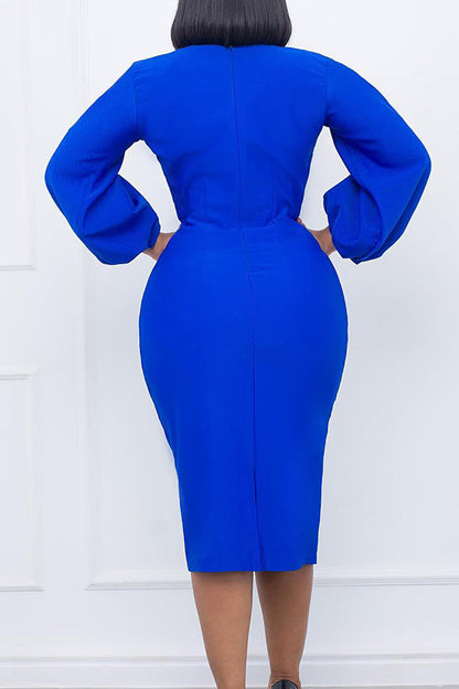 Lantern Sleeve Ruched Bodycon Dress