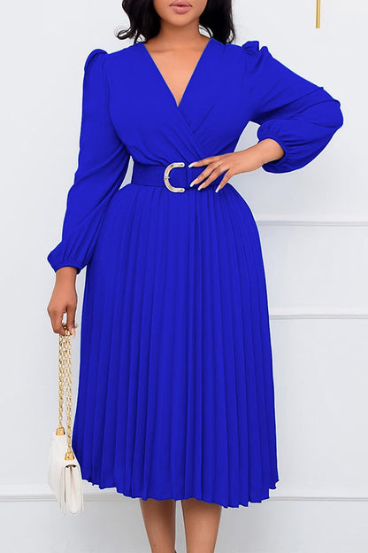 Chic Lantern Sleeve Pleated Wrap Dress