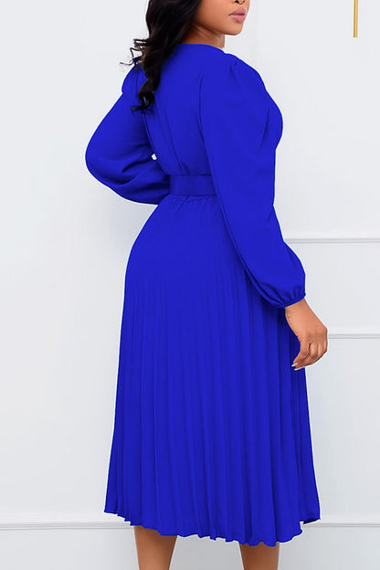 Chic Lantern Sleeve Pleated Wrap Dress