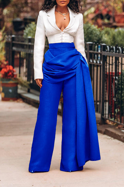 Side Draped Ruched Straight Leg Pants