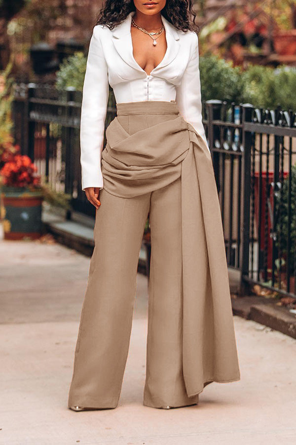 Side Draped Ruched Straight Leg Pants