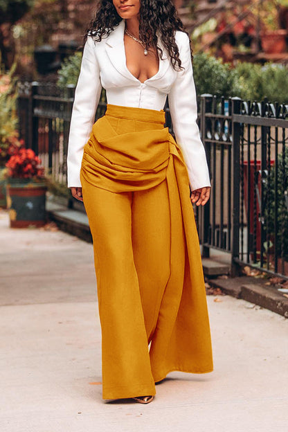 Side Draped Ruched Straight Leg Pants