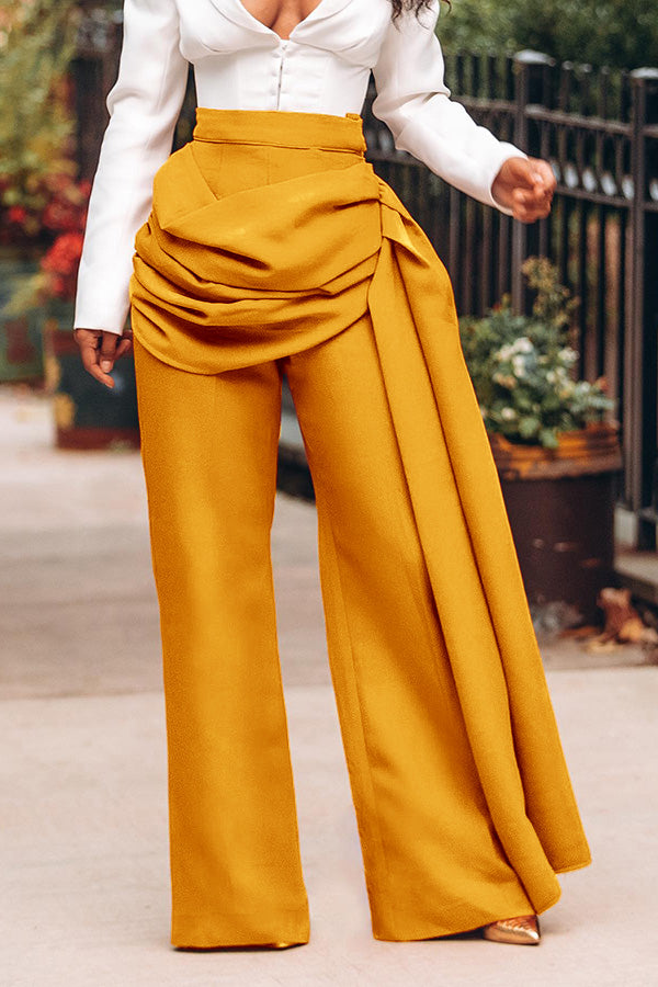 Side Draped Ruched Straight Leg Pants