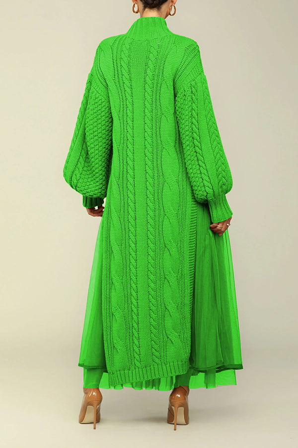 Stylish Cable Knit Splicing Mesh Dress