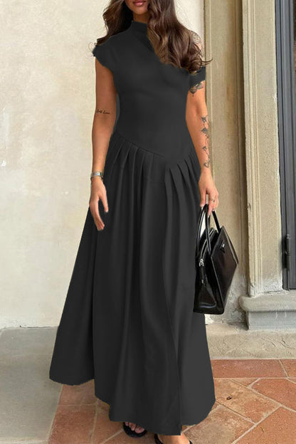 Elegant Off Shoulder Pleated Maxi Dress