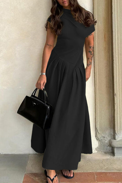 Elegant Off Shoulder Pleated Maxi Dress