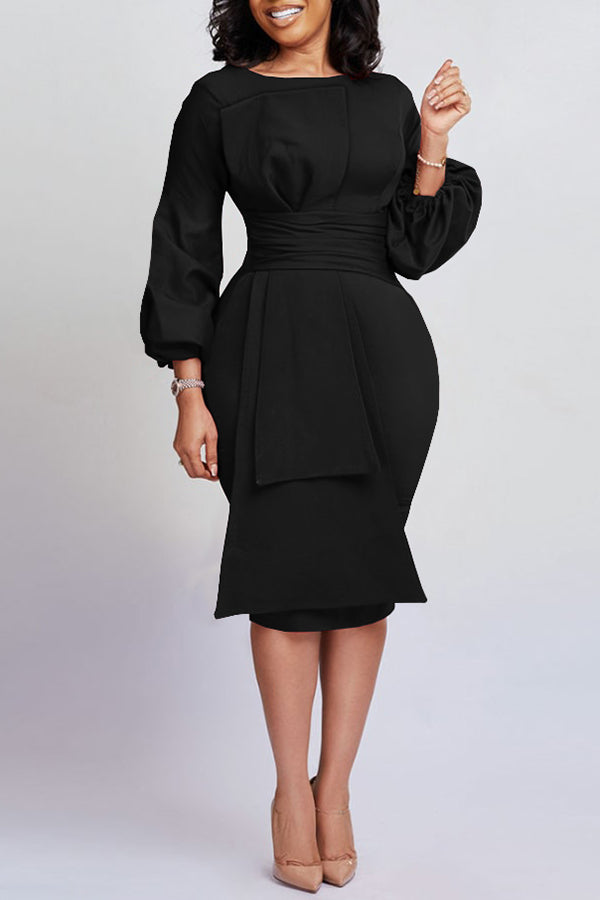 Bow Front Lantern Sleeve Bodycon Dress