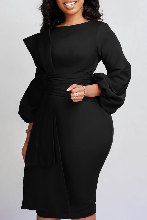 Bow Front Lantern Sleeve Bodycon Dress