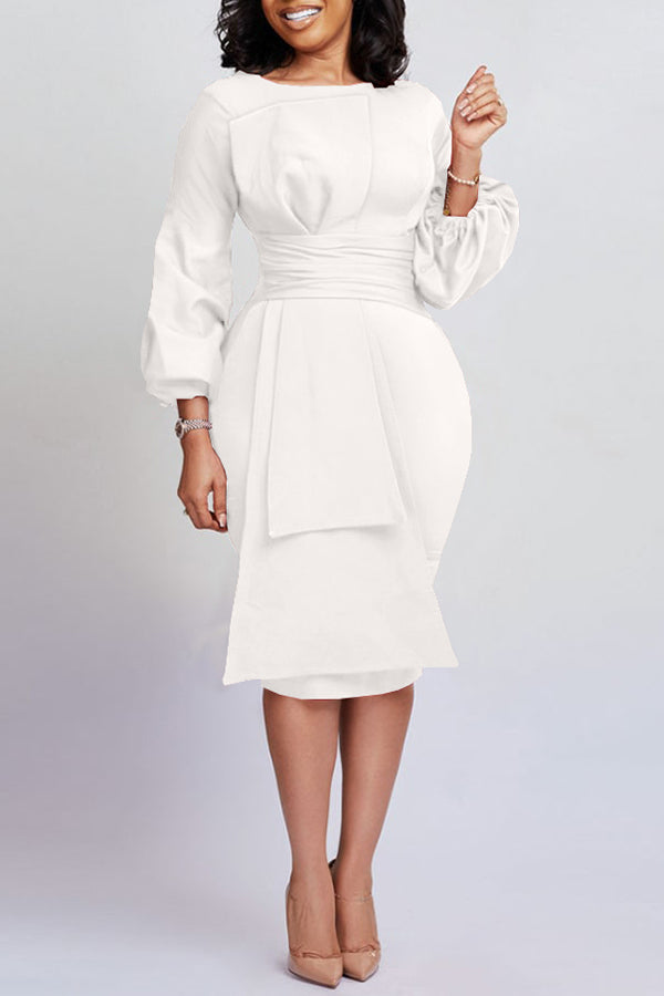 Bow Front Lantern Sleeve Bodycon Dress