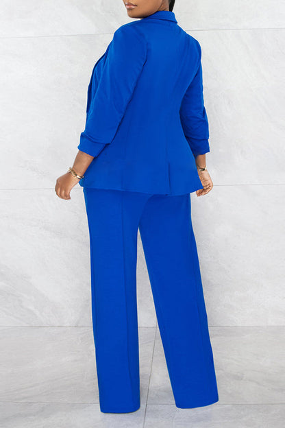 Lapel Collar Blazer & Wide Leg Jumpsuit Set