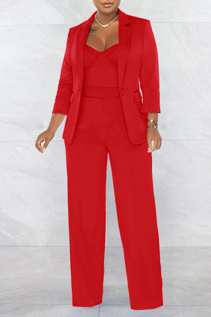 Lapel Collar Blazer & Wide Leg Jumpsuit Set