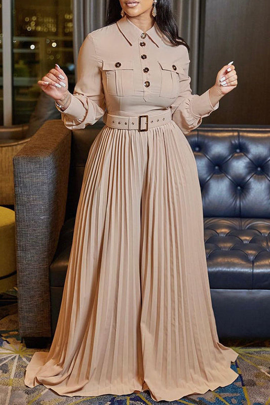 Elegant Pleated Wide Leg Jumpsuit