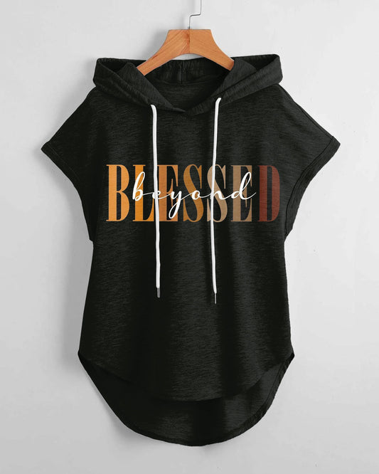 Blessed Beyond Hem Drawstring Hooded Tee