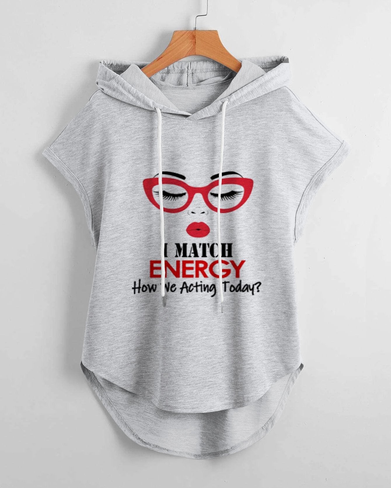 I Match Energy High Low Hem Drawstring Hooded Tee