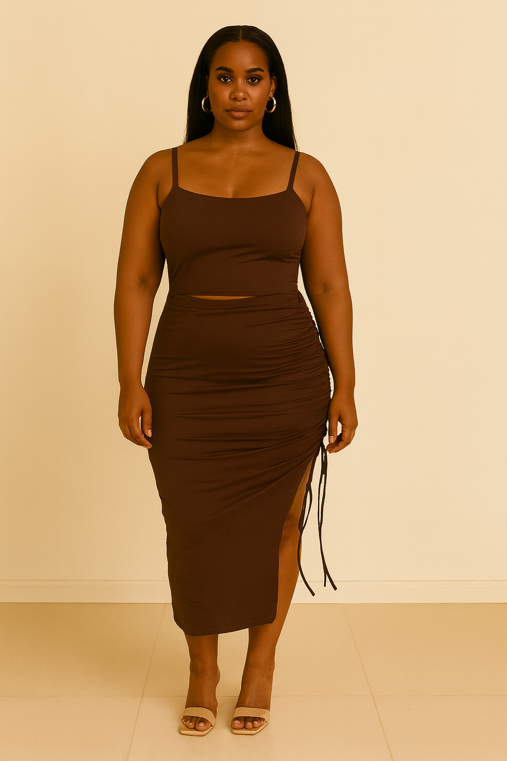 Sleeveless Vest Pleated Drawstring Slim-Fit Sheath Dress Suit