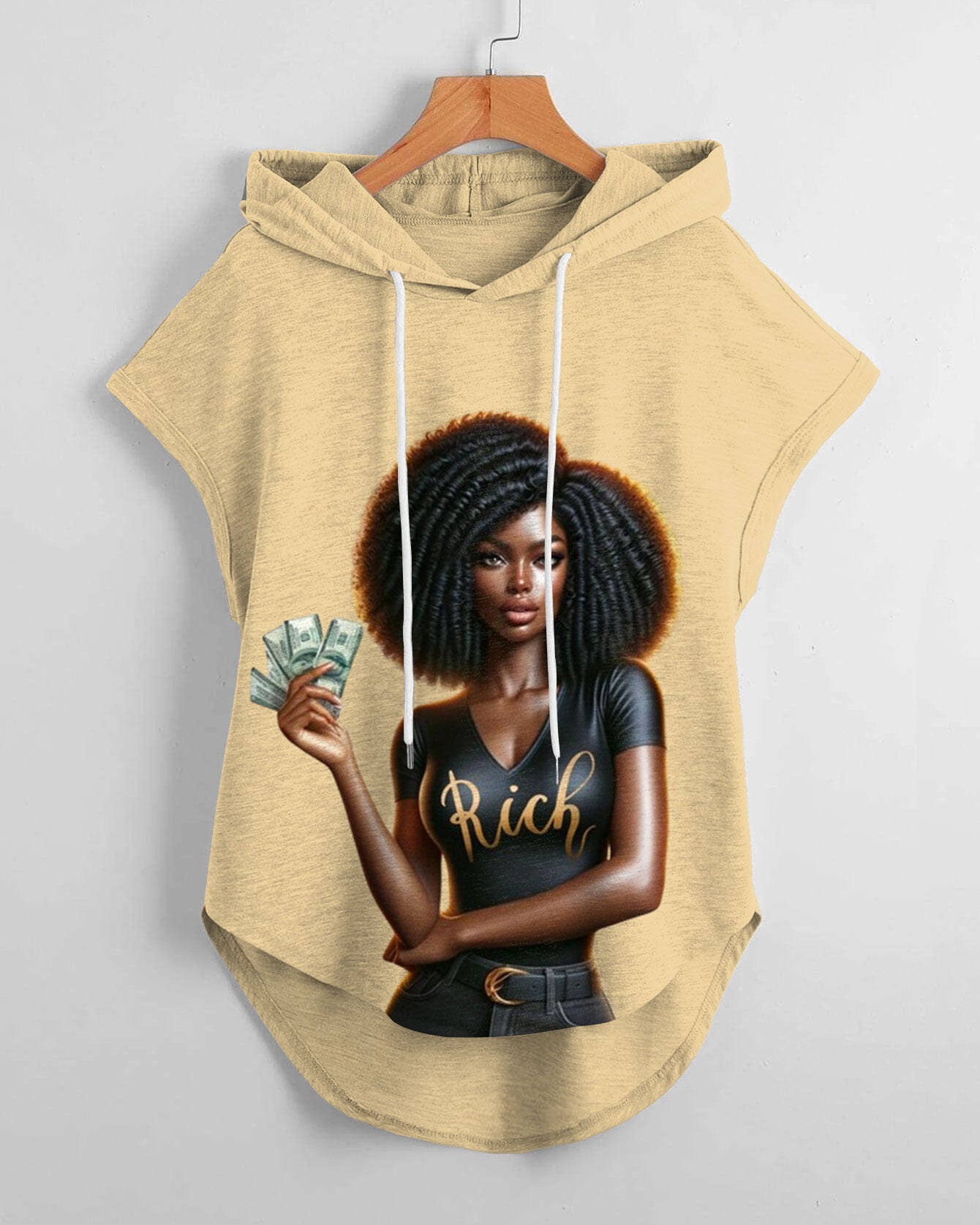 Rich Girl Print Drawstring Hooded Tee