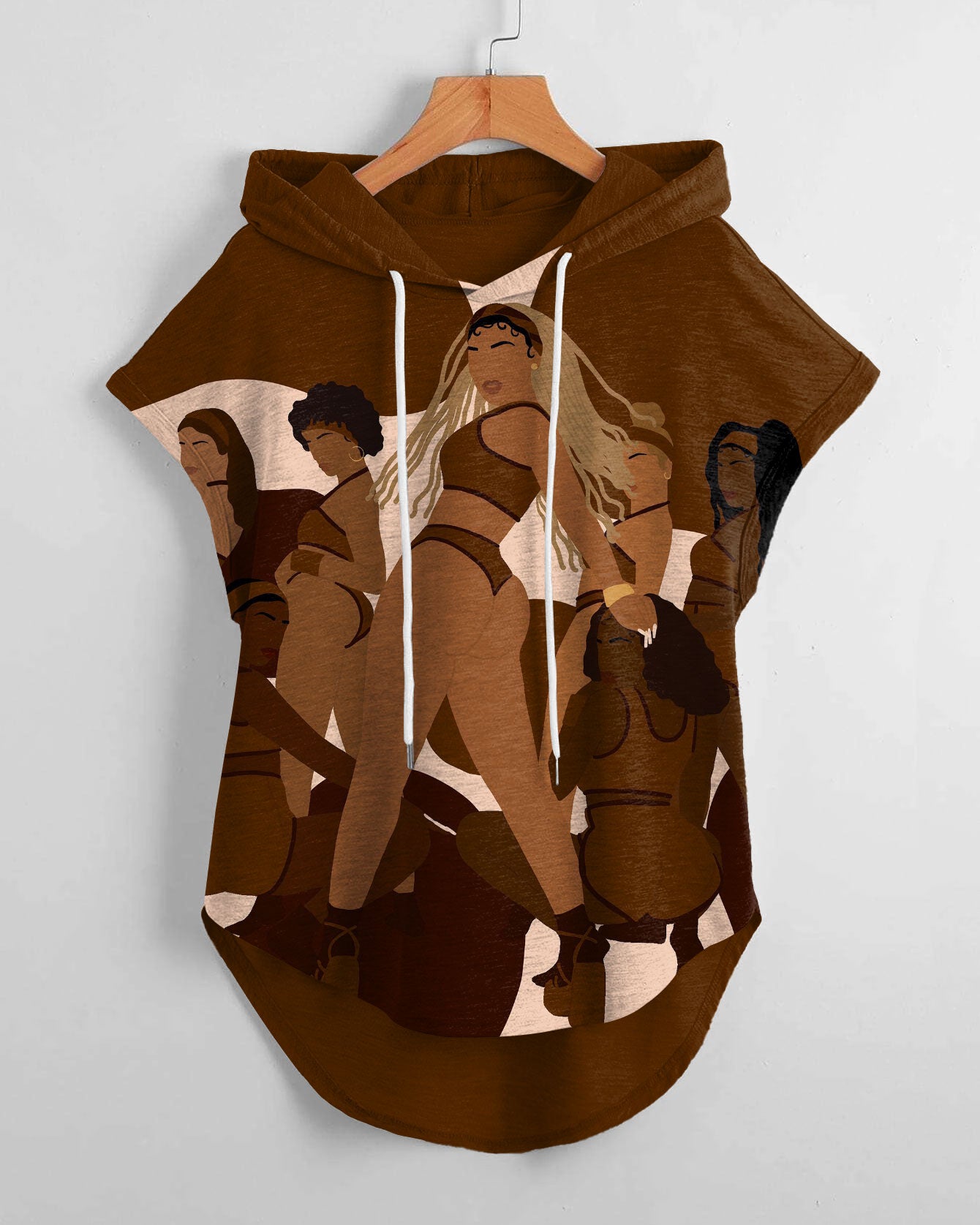 Brown Dancing Girl Hem Drawstring Hooded Tee