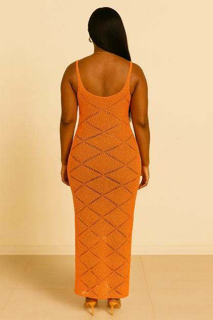 Beach Dress Knitted Halter Lace-up See-through Sexy Dress