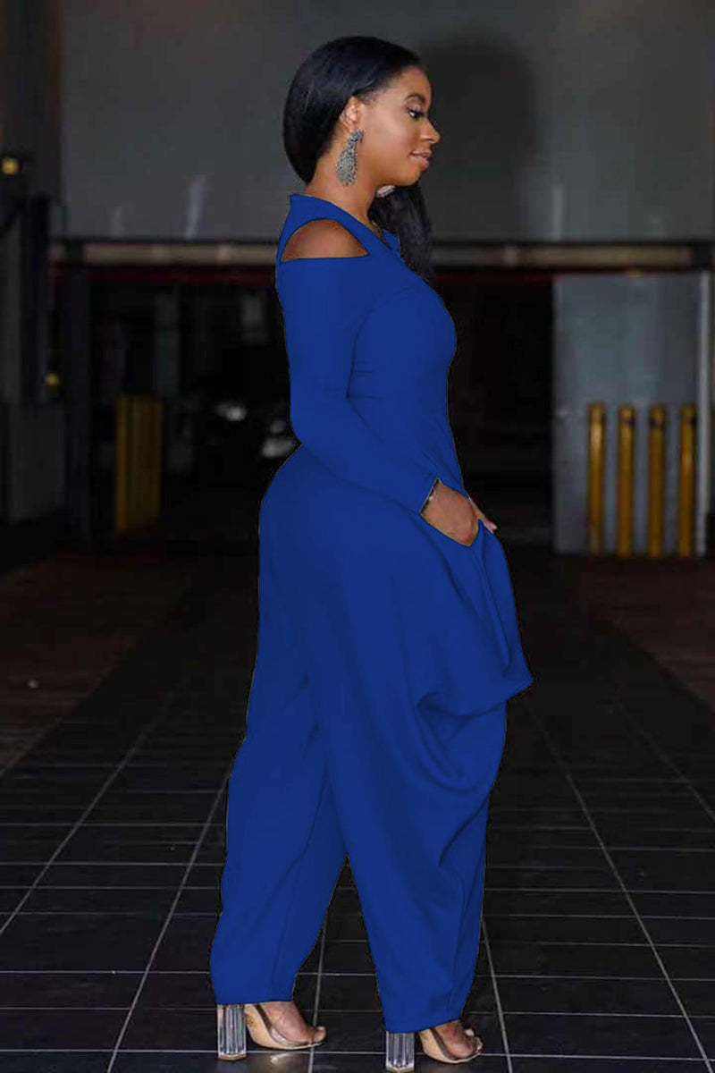 Cold Shoulder Half Zip Irregular Harem Casual Jumpsuit
