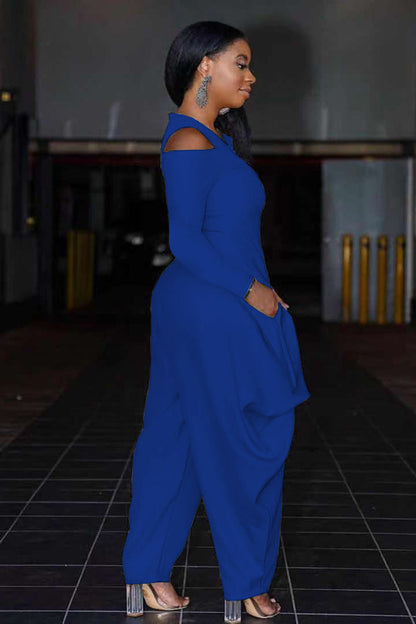 Cold Shoulder Half Zip Irregular Harem Casual Jumpsuit