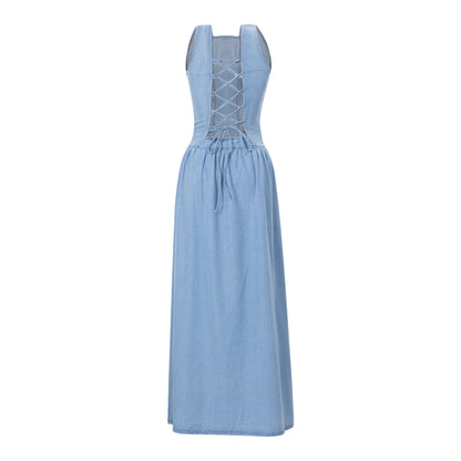 Denim Blue Sleeveless Strappy Dress