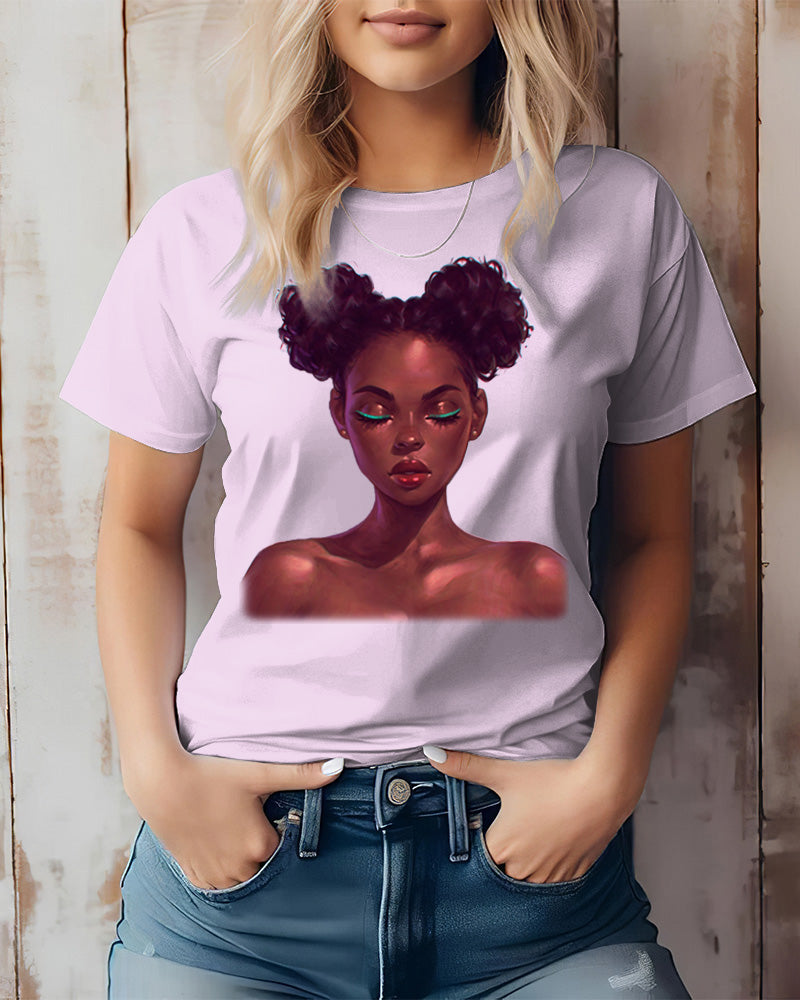 Fashion Portrait Printed Casual T-Shirt